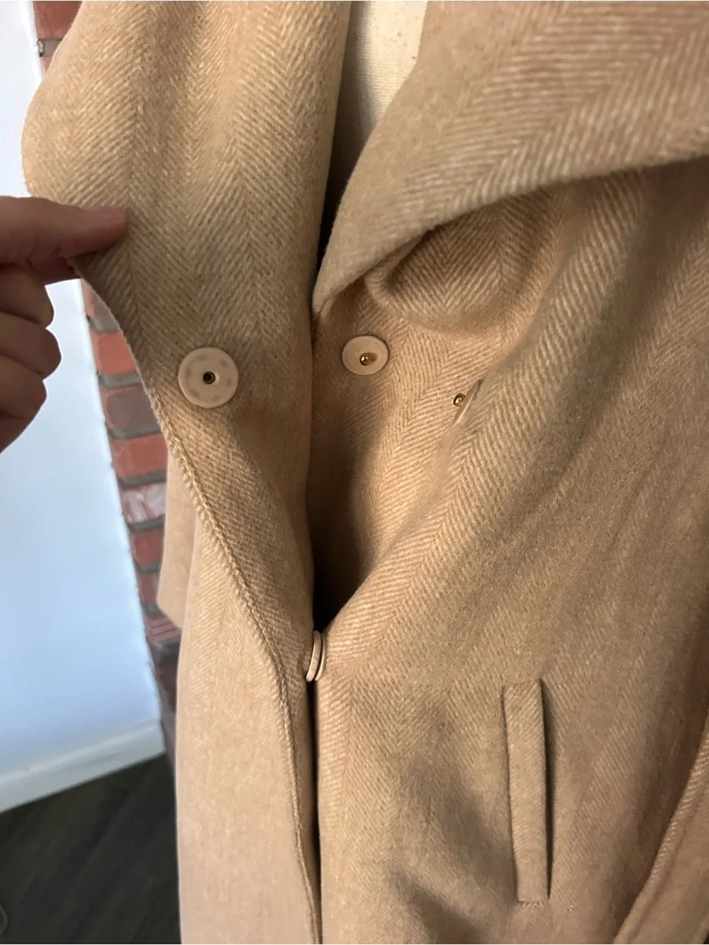 Rachel Parcell Herringbone Long Wool Blend Wrap Coat in Tan Sz S - Picture 8 of 11